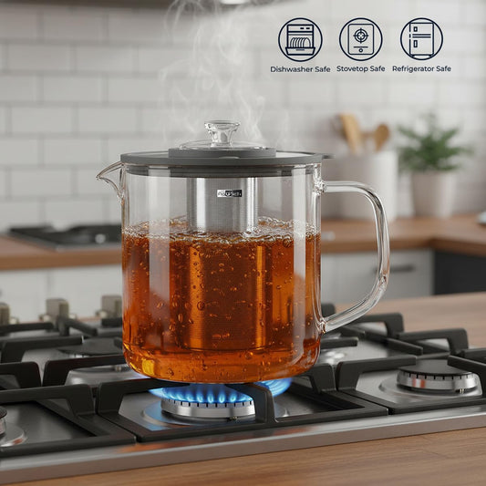 Aquach 68oz Glass Tea Pot with Infuser, Stovetop Safe Borosilicate Teapot