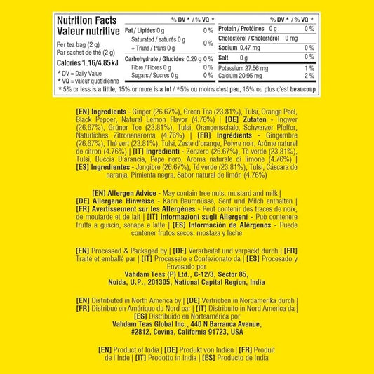 VAHDAM, Lemon Ginger Tea Bags (100 Green Tea Bags) Low Caffeine | Fruity Flavor - Zesty Lemon & Ginger, Orange Peel | Resealable Ziplock Pouch | Brew Hot or Iced Tea