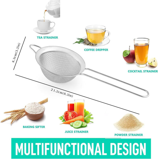 Fine Mesh Strainers for Kitchen, COKUMA Stainless Steel Metal Hand Small Mini Sieve Strainer, Cocktail Strainer Tea Coffee Juice Strainer,Food Strainer with Handlle (3.35inch, Silver)