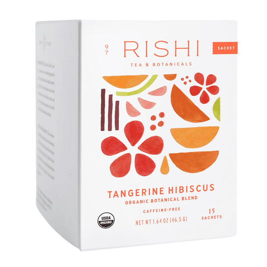 Rishi Tea Tangerine Hibiscus Herbal Tea - Organic, Caffeine Free Sachet Bags, Hibiscus Botanical Blend - 15 Count (Pack of 1)