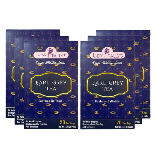 Herbal Cup Tea - Lady Tallys Earl Grey, Rich Flavor and Aroma for Daily Indulgence, Caffeinated, Enjoy Hot Cold Summer Winter, 20 Teabags (Pack of 6)