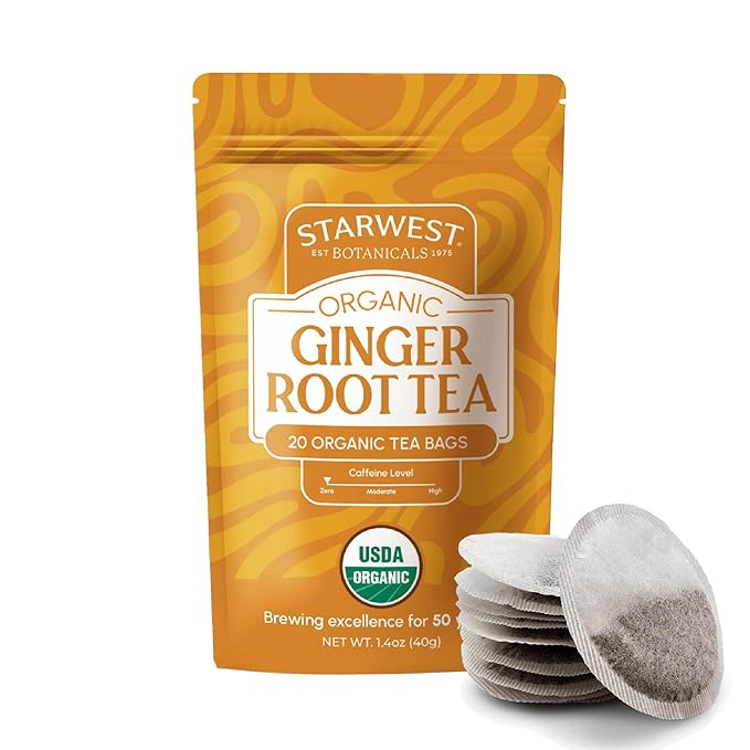 Starwest Botanicals Organic Ginger Root Tea - Caffeine Free Herbal Tea, Supports Digestion, String F