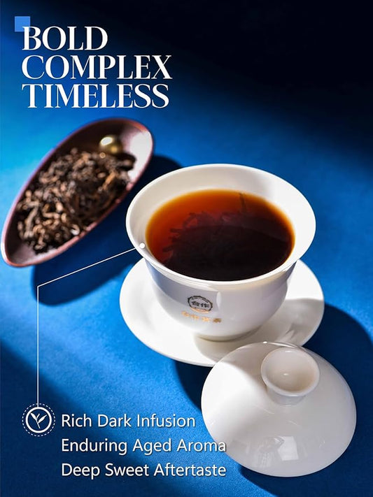 CO-OP 1950 Ripe Pu Erh Tea Loose Leaf, 150g, Premium Yunnan Whole Loose Large-Leaf Fermented Pu-erh, Smooth, Mellow & Rich, Pure Pine Smoke Aroma, No Additives, 20 Empty Teabags Included