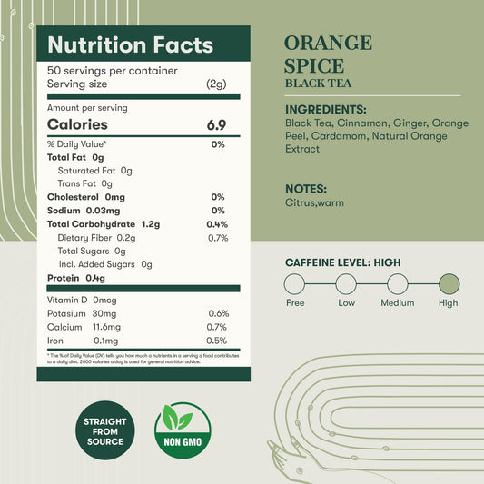 Luxmi Estates Orange Spice Darjeeling Black Tea for Caffeinated Morning Boost Natural Energy | 50 Biodegradable Teabags (50