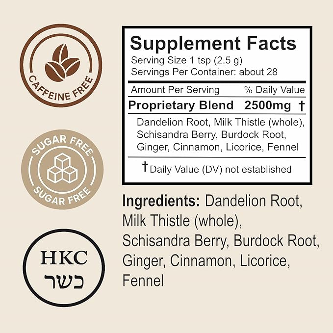 Herbal Tea – Caffeine-Free Herbal Blend with Dandelion Root, Milk Thistle, Schisandra, Burdock – 4 oz Loose Tea