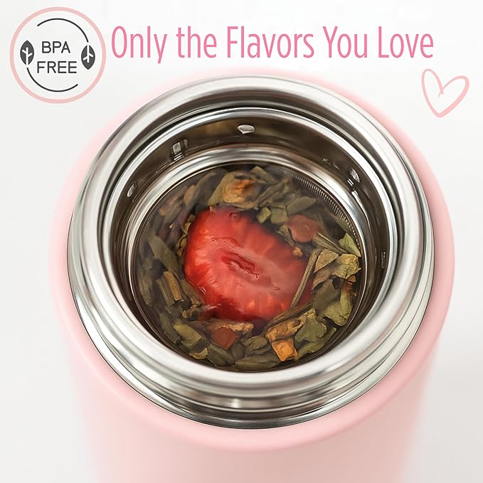 Hey Girl Tea Infuser Bottle 450ml - Insulated Stainless Steel Water Bottle - Tea Tumbler with Tea Diffuser