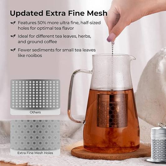 Reinmoson Large Tea Infuser for Loose Tea & Spice Infuser for Cooking, Extra Fine Mesh Tea Strainers, 304 Stainless Steel Loose Leaf Tea Steeper for Black Tea, Rooibos, etc