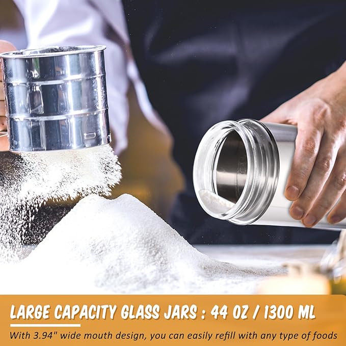 Mimorou 6 Pack Kitchen Canisters Set Airtight Coffee Sugar Tea Candy Storage Jars with Window Glass Stainless Steel Containers with Lids for Flour Cookies Spices Grains Kitchen Decorations(44 oz)