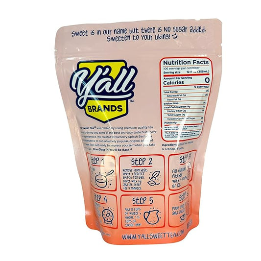 Y'all Sweet Tea - Strawberry Flavored Iced Tea Bags One Gallon Size in 10 Gallons Per Pack Quick Brew Southern Ice Tea with Ripe Strawberry Flavor | As Seen on Shark Tank (Caffeinated)