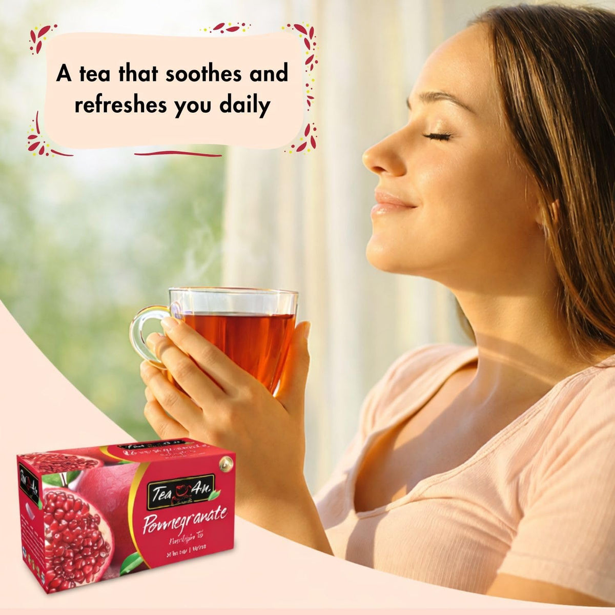 Tea4U Pomegranate Black Ceylon Tea Bags - Sri Lankan Blend - 25 Count