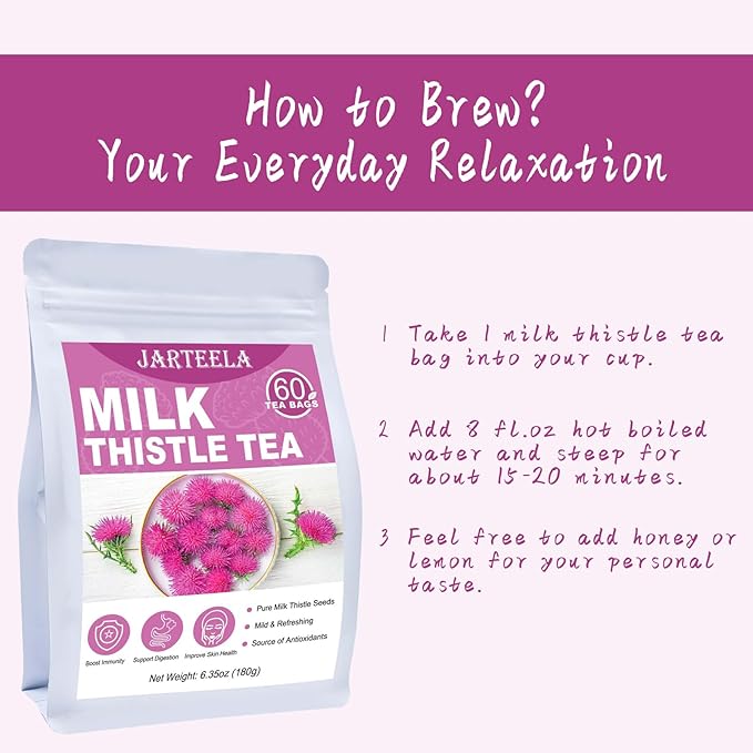 Jarteela - Milk Thistle Tea Bag, 3g x 60 Count - Pure Milk Thistle Seeds - Natural Herbal Tea Bags - Non-GMO - Caffeine-free Tea
