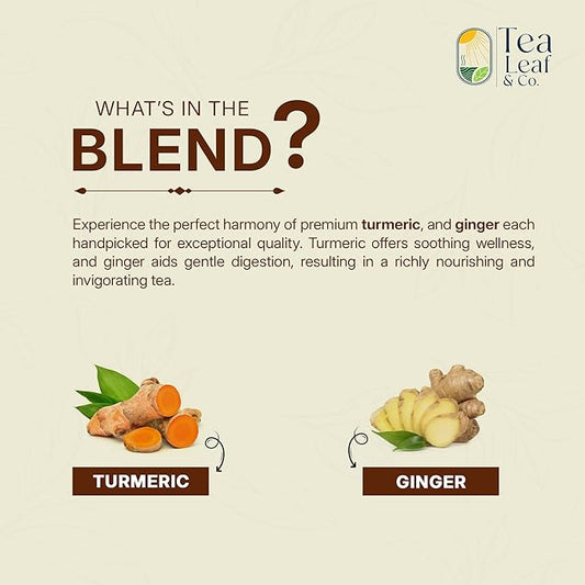 Tealeaf & Co. Turmeric Ginger Herbal Tea - Organic Ginger Turmeric Tea Bags with Fresh Herbs and Spices - Low Caffeine & Gluten Free - 100 Teabags (7.055oz/200gm)