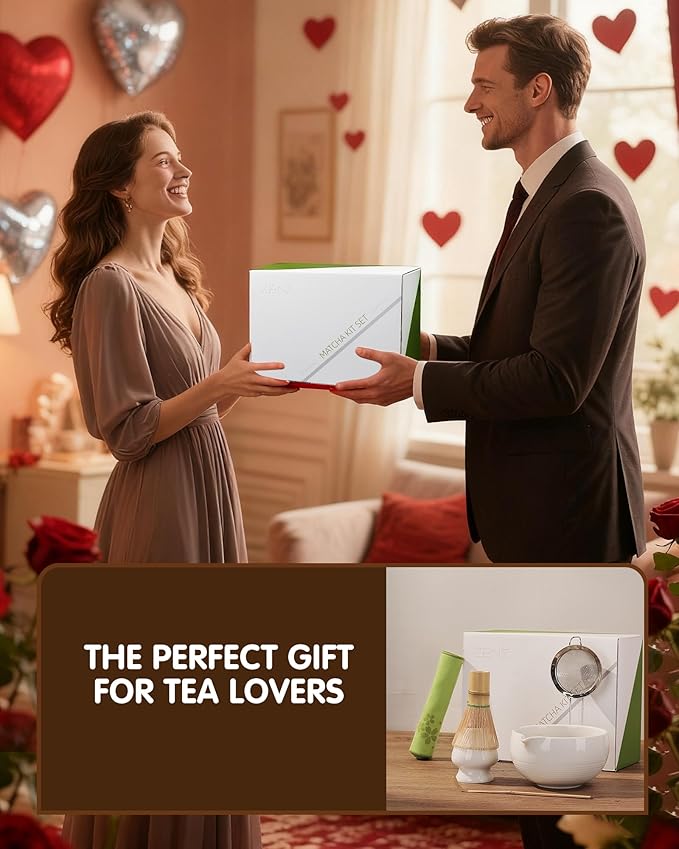 ZENS Matcha Whisk Set, 6pcs Matcha Kit Includes Ceramic Bowl, Handcrafted Bamboo Whisk and Chasen Holder, Scoop, 304 Sifter & Tea Mat,Matcha Set for Tea Ceremony,Latte Making, White