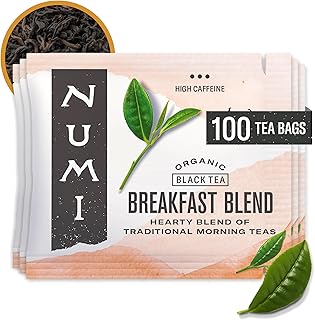 Numi Organic Breakfast Blend Tea | 100 Black Tea Bags | Assam, Ceylon & Darjeeling Black Teas | Caffeinated