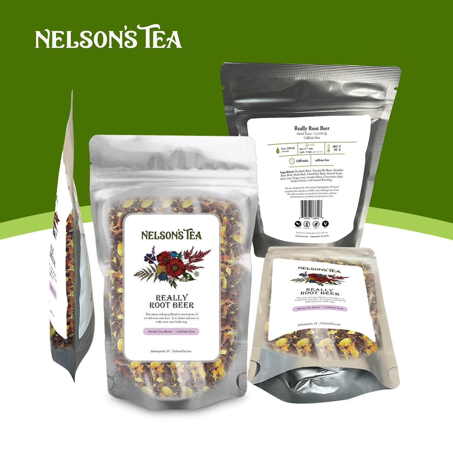 Nelson's Tea Really Root Beer Sarsaparilla Loose Leaf Tea, Sample, 0.5 oz | Herbal Burdock Birch Bark Dandelion Licorice Ginger • Caffeine Free • Tea • Sarsaparilla Root Tea • Really Root Beer