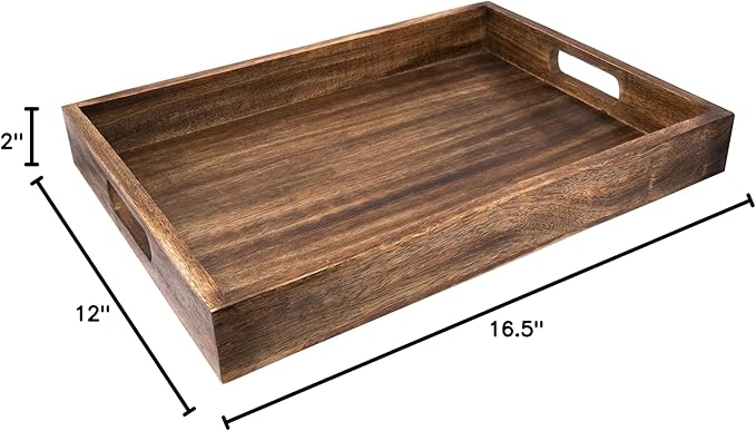 GoCraft Handmade Classic Wooden Tray – Large 16.5" Mango Wood Serving Tray with Handles – Elegant Kitchen & Dining Accessory