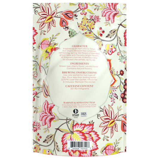 Harney & Sons Cherry Blossom Green Tea Sachets, 50 Count | Green tea with cherry and vanilla flavors. 50 premium sachets. Contains caffeine.