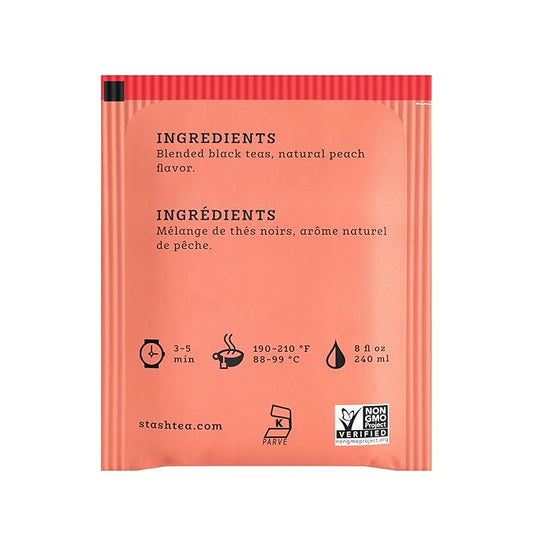 Stash Tea Peach Black Tea, Box of 100 Tea Bags (Packaging May Vary)