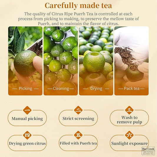 Hee Creek Xinhui Tangerine Peel Pu-erh Tea 180g/6.35oz Small Green Mandarin Yunnan Palace Pu'er Citrus Tea Canned XiaoQingGan Chinese Pu'er Gift 普洱小青柑 陈皮普洱茶 熟茶 云南普洱茶