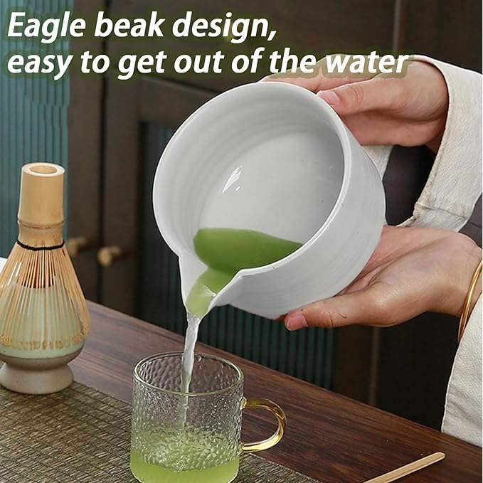 Handmade Ceramic Matcha Bowl Set with Spout & Whisk Holder - Traditional Chasen Tea Whisk Ritual Kit, Gift-Ready Chawan for Matcha Lovers