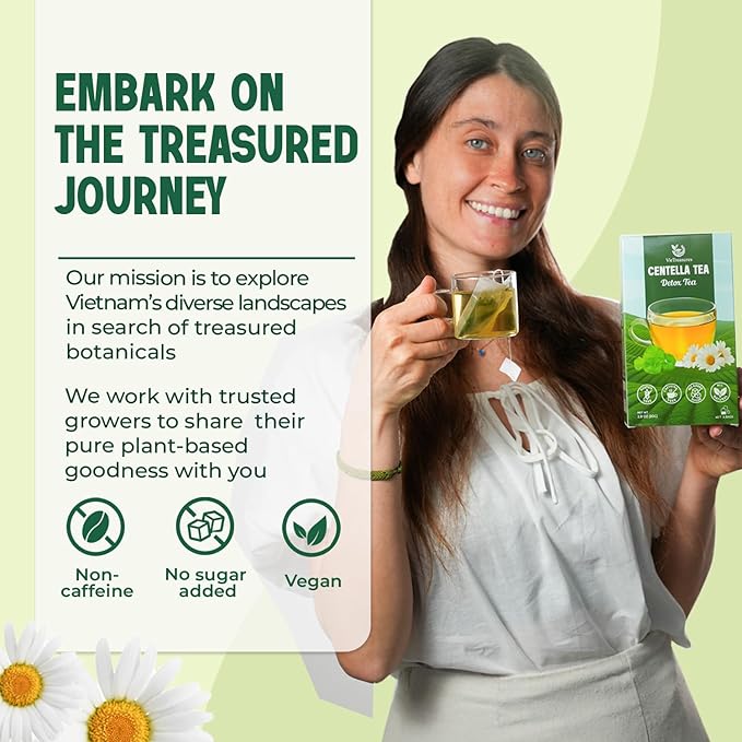 VieTreasures Detox Tea – 2.8oz (40 Tea Bags) | Gotu Kola, Corn Silk, Chamomile, Stevia | Caffeine-Free, No Added Sugar, Mild Sweet Flavor Herbal Infusion | Assist With Water Retention & Digestion