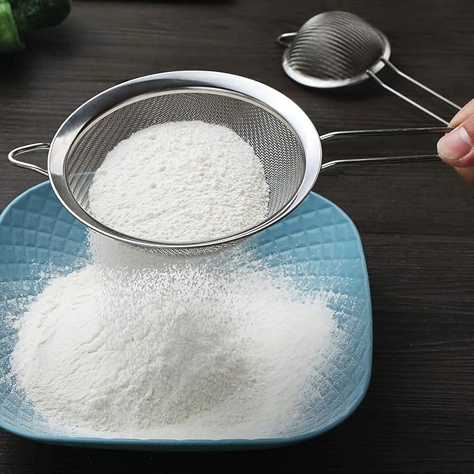 3 Fine Mesh Strainers Set with Handle for Kitchen - Sizes 7", 4.7", 3.3", Easy Clean 304 Stainless Steel, Comfortable Non-Slip Grip. Ideal for Tea, Coffee, Rice, Quinoa, Veggies & Fruits