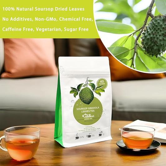 Samcci - Soursop Leaves Tea Bags, 40Teabags, 1.5g/bag, 100% Pure Graviola Leaves Tea - Hojas De Guanabana Tea - Digestive Comfort - Skin Comfort - Non-GMO - Caffeine-free