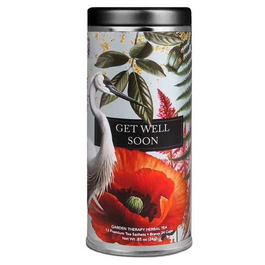 Get Well Soon Tea by La Tea Dah (Garden Therapy), Gourmet Tea Gift Sets, Beautiful Reusable Tea Tin, Caffeine Free Herbal Tea, Feel Better Gifts for Women (12 Sachets)