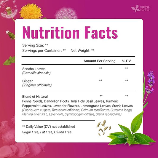 FreshDrinkUS, Premium Herbal Wellness Tea Bags | 75 Count | Blend of Sencha, Ginger, Fennel, Dandelion, Tulsi, Turmeric, Peppermint, Lavender, Lemongrass & Stevia – Herbal Tea. Vegan