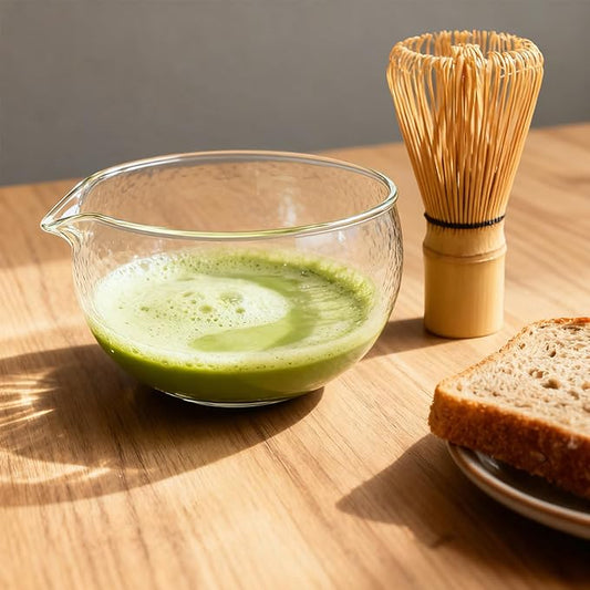 Textured Glass Matcha Bowl With Spout,1 Pack Handmade Clear Glass Chawan Matcha Green Tea Whisk Bowls