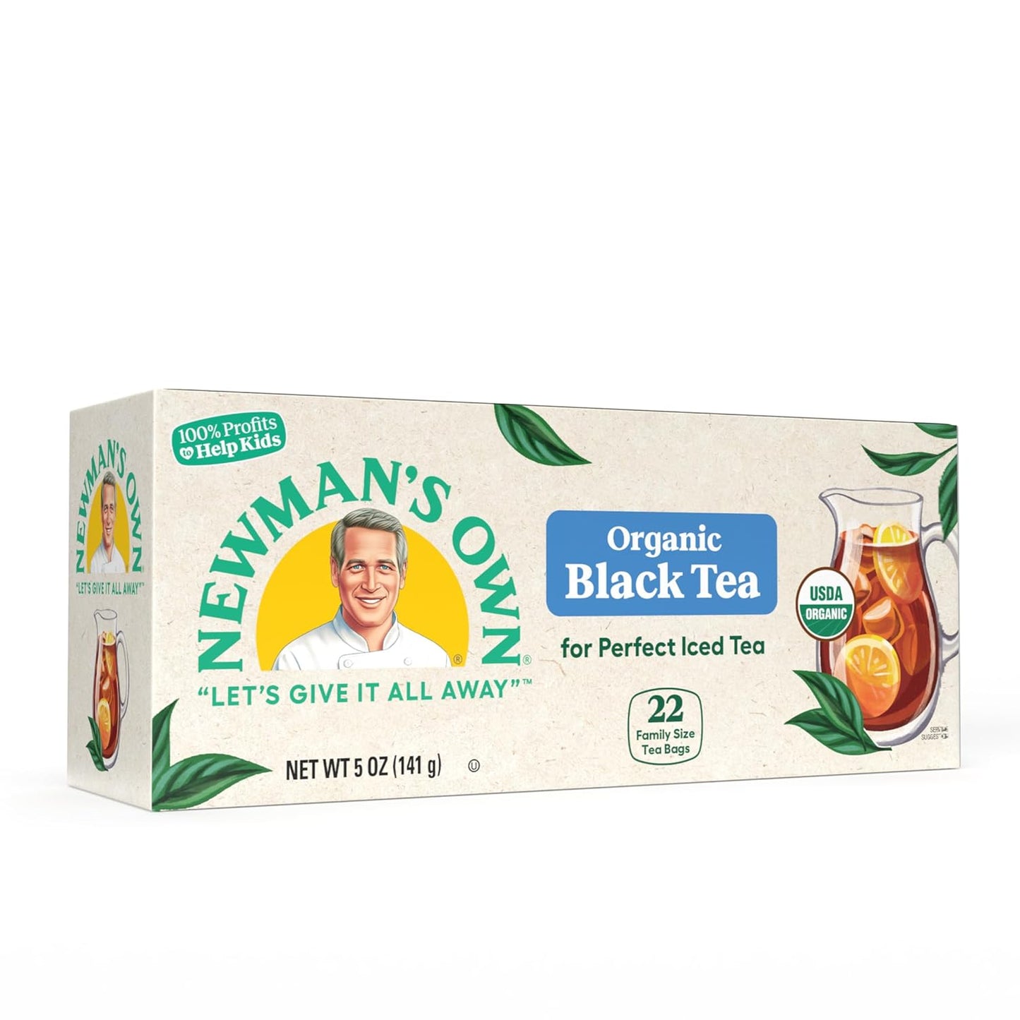 Newman's Own Organic Black Tea Boosts Immunity and Promotes Overall Wellbeing Strong Robust Unsweetened Black Tea with 22 Individually Wrapped Family Sized Tea Bags Per Box (Pack of 6) USDA Certified Contains Caffeine Brew Hot/Cold