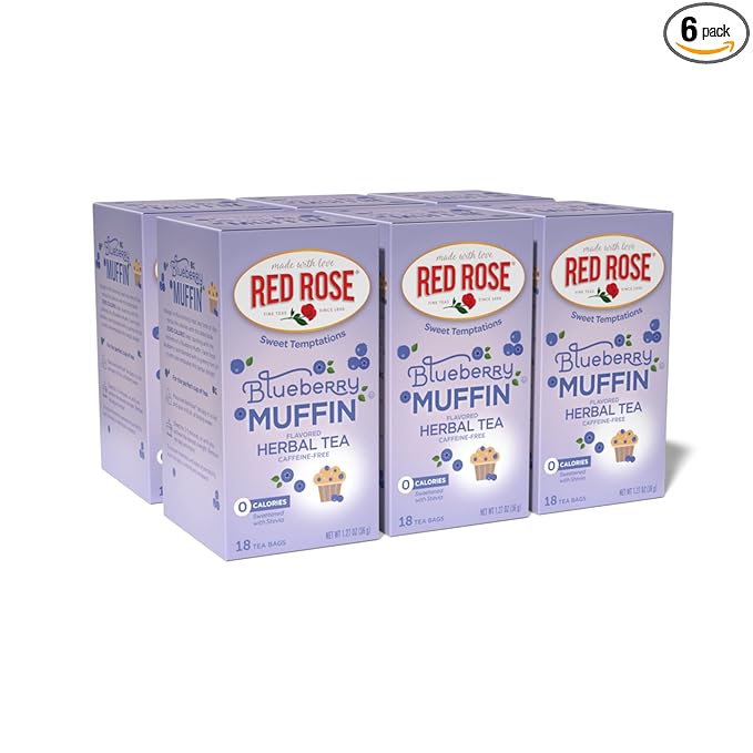 Red Rose Sweet Temptations Dessert Tea Blueberry Muffin, Zero Carbs, Zero Sugar Bursting with Flavor