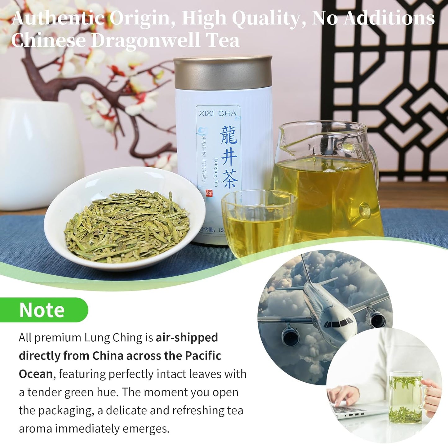 XIXICHA Longjing Green Tea Loose Leaf New Longjing Tea Dragon Well Dragonwell Tea Chinese Green Tea Lung Ching Premium Bean Aromatic All-natural and free of additives 4.23oz/120g(96 cups)龙井 绿茶 明前采摘