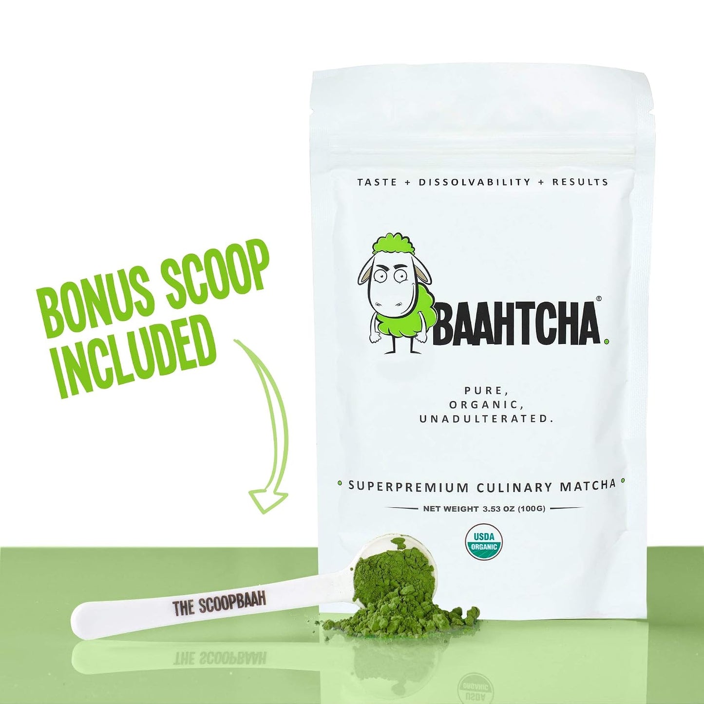 Baahtcha - USDA Organic Matcha Green Tea Powder - Premium Culinary Grade Natural Caffeine Energy Booster, Antioxidant, Kosher, Keto Friendly, Vegan - 100g