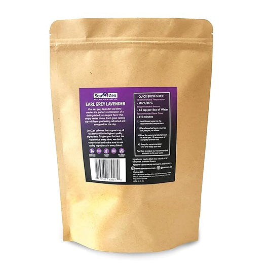 Sou Zen Earl Grey Lavender Loose Leaf Tea Blend 4oz (113g) | Ceylon Black Tea, Bergamot Oil, Lavender Flowers | Raw and Naturally Organic Ingredients | Energizing and Refreshing With No Additives