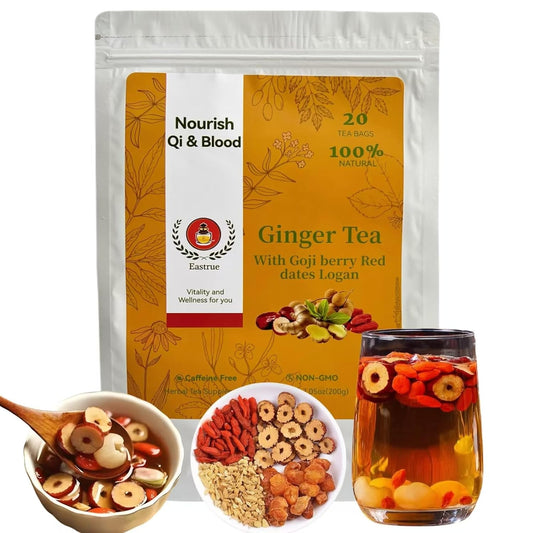 Eastrue Ginger Goji Berry Tea-Traditional Chinese Herbal Tea for Women with Jujube Red Dates,Longan, Supports Pregnancy Nausea Relief & Morning Sickness,Postpartum Essentials & Mothers Milks Lactation Tea,Caffeine Free, Organic,(200g/20Bags)