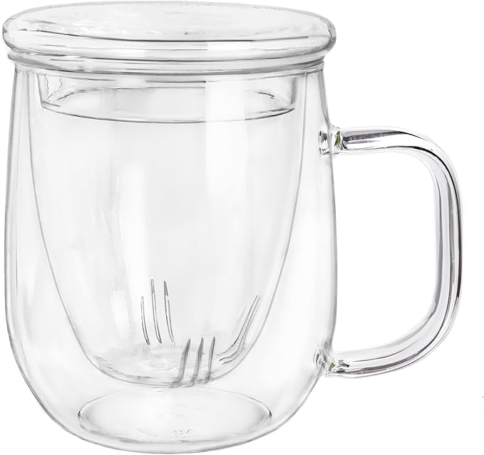 Creano Tea Glass 450 ml – Large Tea Cup with Strainer and Glass Lid – An ideal Tea Maker