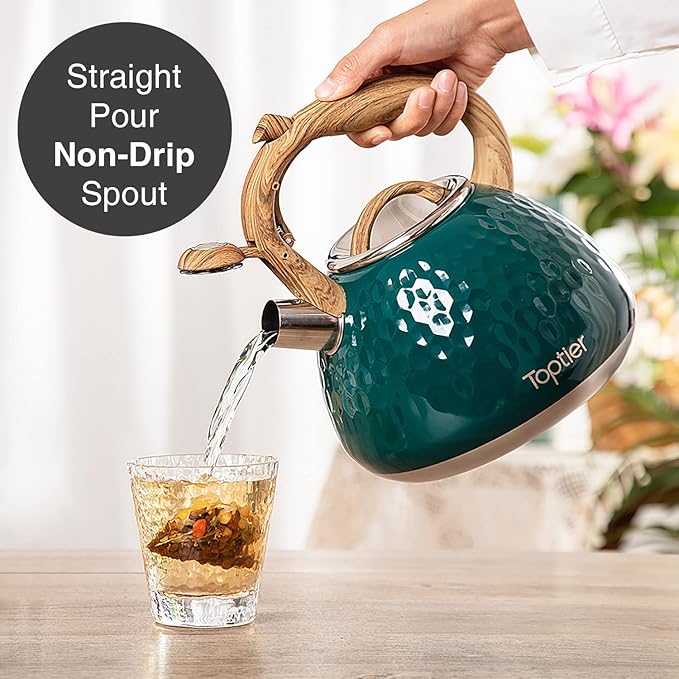 Tea Kettle, Toptier Teapot Whistling Kettle with Wood Pattern Handle Loud Whistle