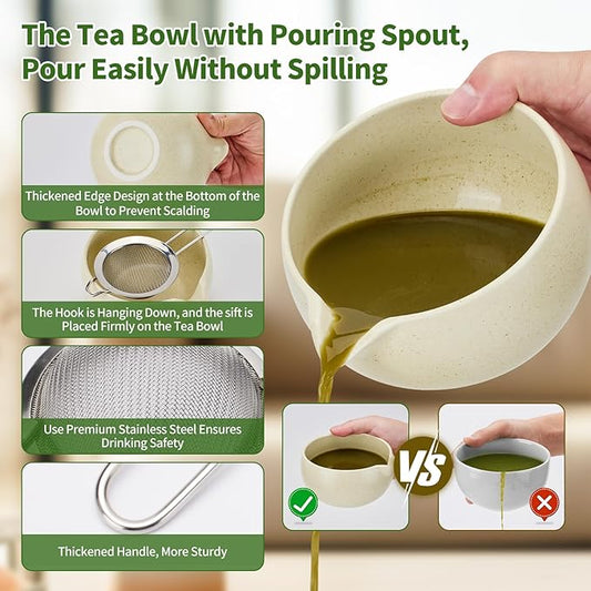 Matcha Whisk Set,9 Pcs Japanese Matcha Set, Matcha Kit with Sifter, Matcha Tea Cloth, Matcha Powder Canister