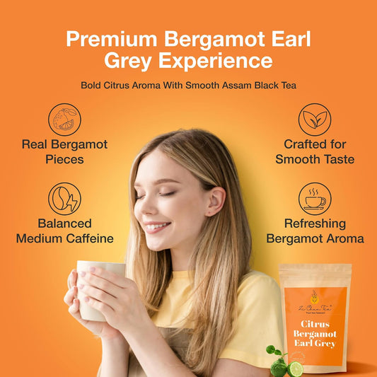 Zi Chun Tea | Bergamot Earl Grey Tea Loose Leaf | Made with Extra Whole Bergamot Pieces (Not Oil), Premium Assam Black Tea, Bold Citrus Flavor, Non-GMO, No Artificial Ingredients | 8.8 oz