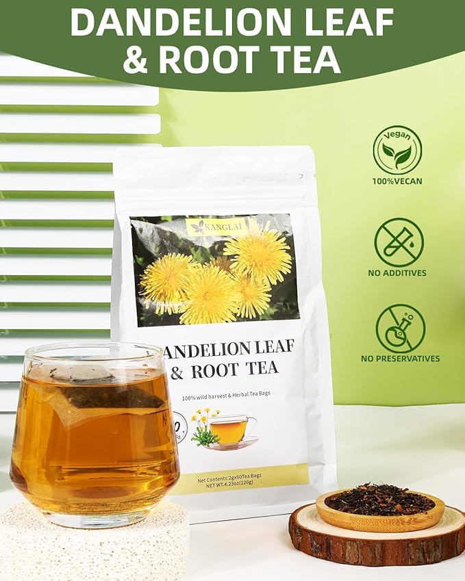 60 Teabags - Dandelion Leaf & Root Tea Bags, Natural Herbal Tea for Liver & Kidney Health, Supports Digestion & Boosts Immune System - Caffeine-Free