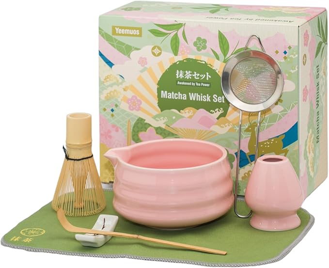 Matcha whisk Set,7 Pcs Matcha Making Kit with whisk Whisk, Ceramic Bowl, Sifter, Scoop, Holder, Stan