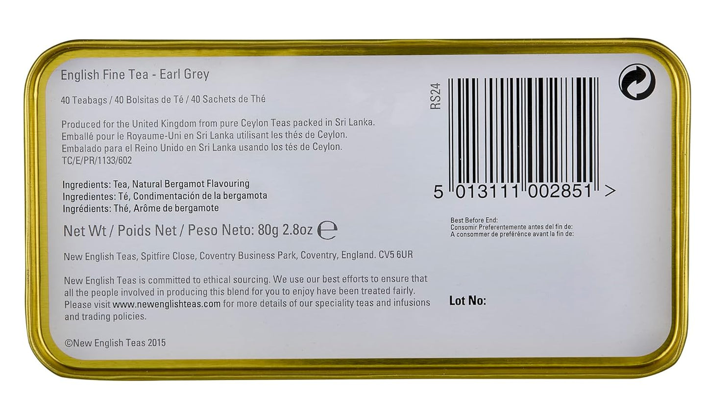 New English Teas Vintage Floral Tea Tin with 40 Earl Grey Teabags with Bergamot Flavouring