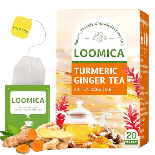 LOOMICA Turmeric Ginger Tea Bags, Caffeine Free, 100% Natural Warm & Spicy Herbal Blend with Zesty T