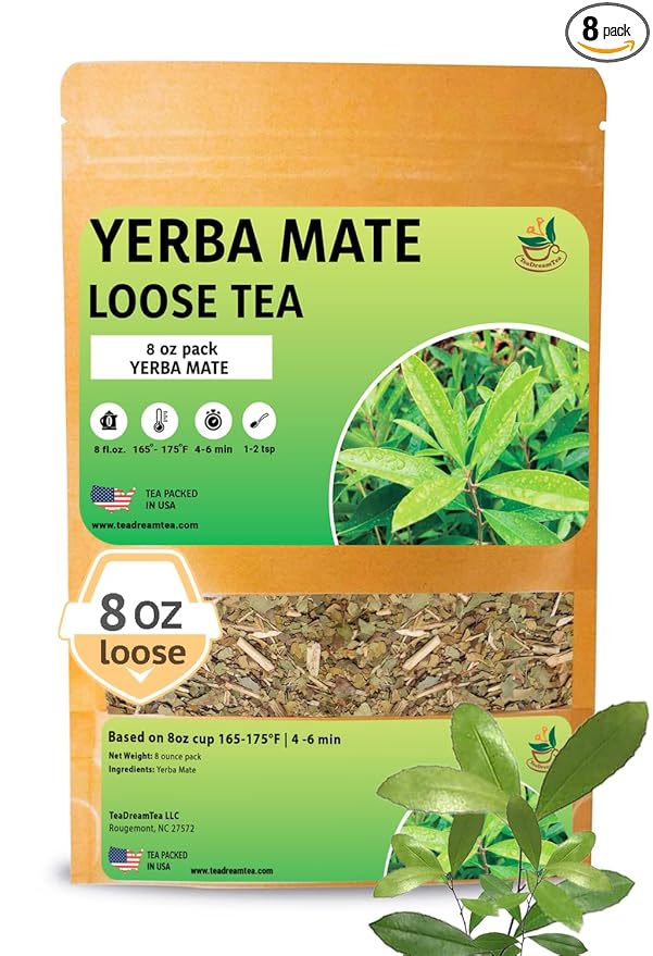 Yerba Mate Tea - Green Cut & Sifted - Unsmoked Energy Boost - 8 oz Loose Tea - Packed with Nutrients