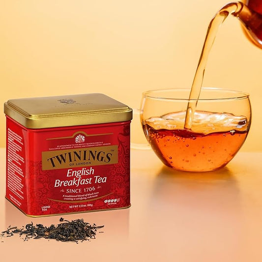 Twinings English Breakfast Loose Tea Tin, 3.53 Ounce Tin (Pack of 1), Smooth, Flavourful, Robust Black Tea Leaves, Caffeinated, Enjoy Hot or Iced