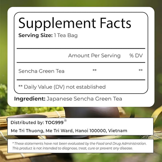TOG999, Premium 120 Sencha Green Tea Bags, 100% Natural & Pure from Sencha Green Tea Leaves. Loose Leaf Sencha Herbal Tea. No Sugar, No Gluten, Vegan.