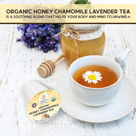 Organic Chamomile and Lavender Tea Pods for Keurig - Decaf Herbal Tea for Keurig K Cups - Honey Chamomile Lavender by Teavity (12 Tea Pods)