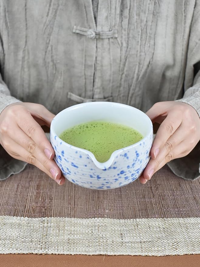 Artcome Matcha Tea Set - Ceramic Matcha Bowl with Pouring Spout, Bamboo Whisk, Whisk Holder, Tea Scoop & Matcha Manual