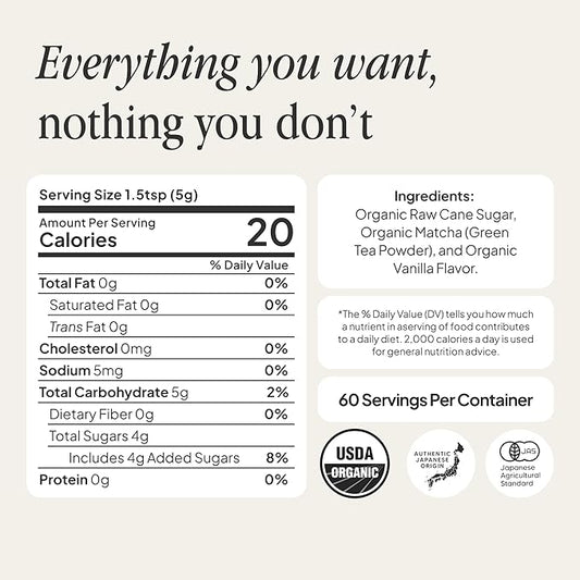 Morning Made Vanilla Flavored Ceremonial Grade Matcha Powder | 8.46oz (240g) Resealable Tin | 60 Servings Premium Japanese Green Tea | Sweetened with Organic Sugar | Rich in Antioxidants & Energy Boosting